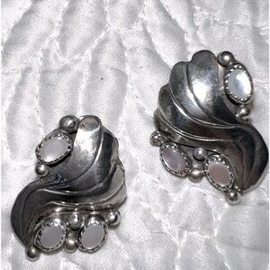 Handmade vintage sterling silver and moonstone western earrings